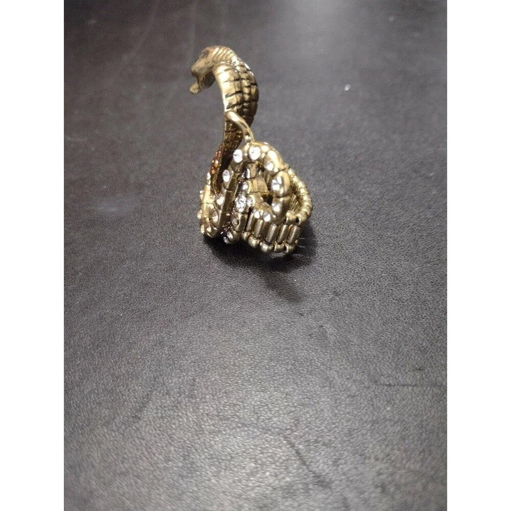 Gold tone rhinestone snake ring